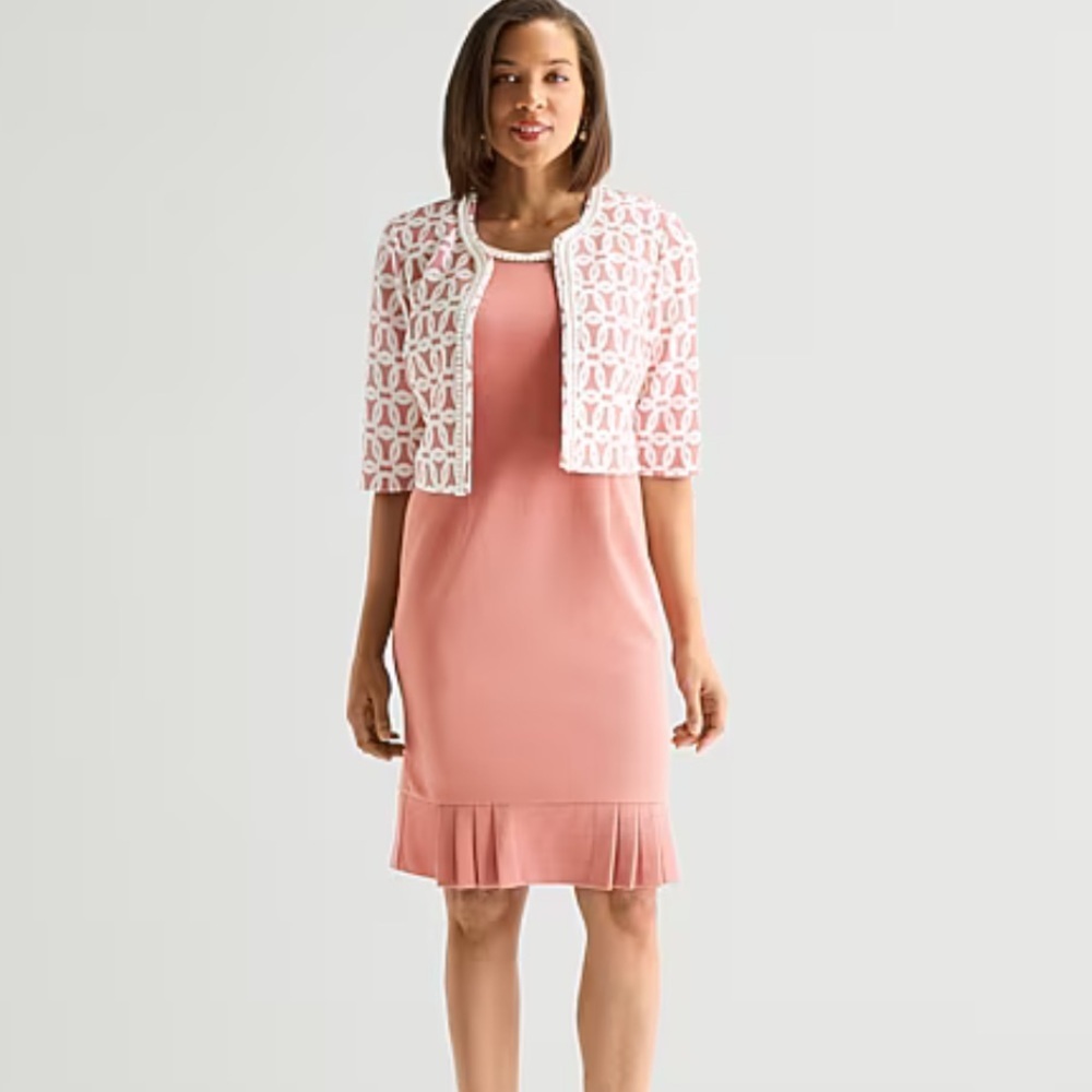 Maya Brooke Sleeveless Dusty Rose Pleated Hem Dress with Matching Jacket sz 12